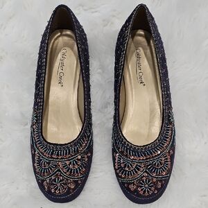 Coldwater Creek Women's Navy Embroidered Loafers